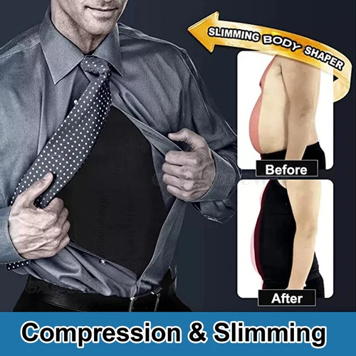 T-shirt canotta da uomo body shaper ventre compressione petto cintura - Foto 11 di 29