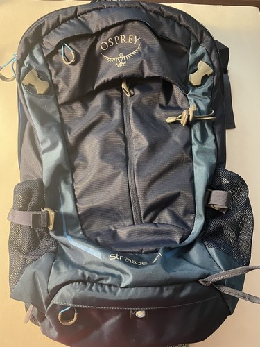 Osprey Stratos 24 Mens Hiking Backpack W Rain Cover 24l Bag Eclipse Blue Ebay