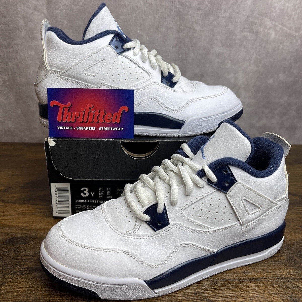 Air Jordan 4 Retro LS Columbia Size 3Y PS 707430-107 Preschool White Blue Shoes | eBay