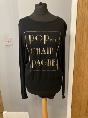 Woman's Biba Black Gold 'Pop The Champagne' Jumper Size Small