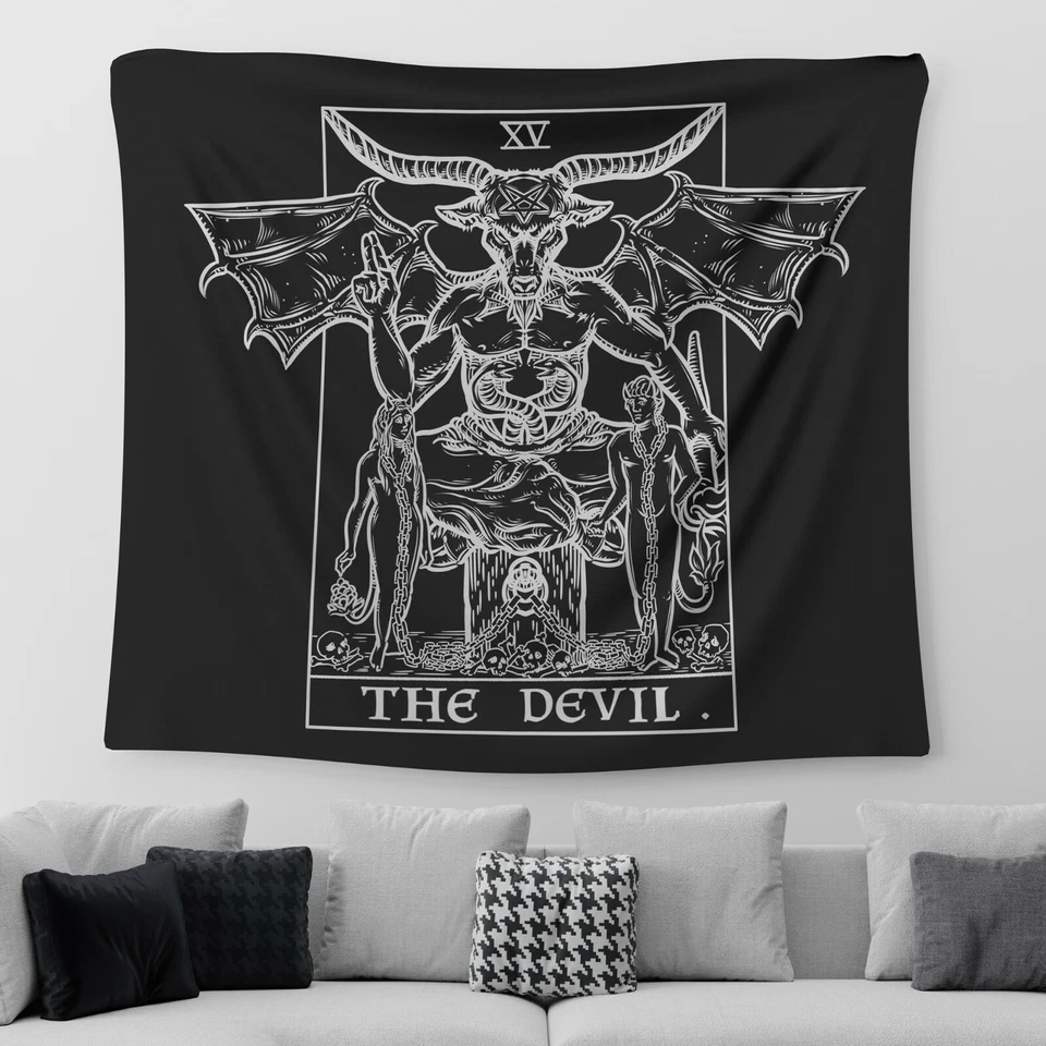 Tapiz de cartas del tarot del diablo Baphomet gótico Halloween decoración del hogar bruja (59" x 51") Foto 2 de 3