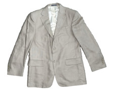 Oscar De La Renta Blazer Men 42L Beige Silk Wool Woven Ventless Classic Career