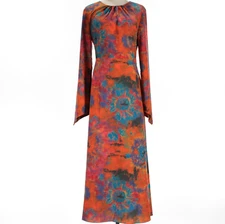 Ronny Kobo NWT Mara Dress Long Sleeve Size Large in Orange/Blue/Multi Tie Dye