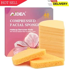 48-Count Compressed Facial Sponges, Disposable Face Sponges, AIDEA Reusable Make