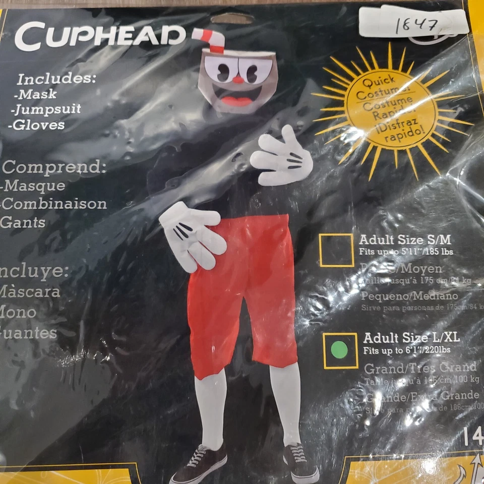 Disfraz de Mugman Cuphead Adulto Talla Grande/XL Nuevo Juego de Juegos con disfraces de Halloween Elope Foto 3 de 4