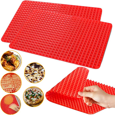 2 Silicone Baking Mat Red Pyramid Cooking Sheet Pan Oven Tray Pastry 16 x11''