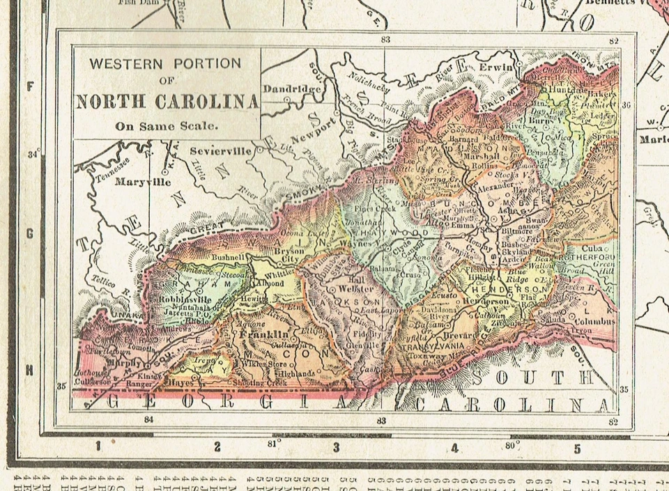 Mapas a color antiguos de Carolina del Norte y Virginia Occidental con fecha de 1902 Foto 2 de 4
