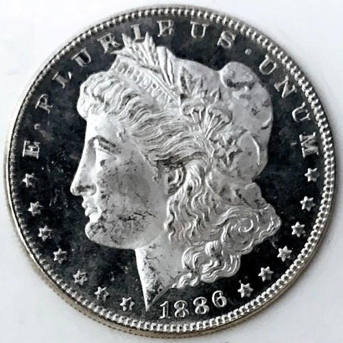 1886 MORGAN DOLLAR! GEM BU++++! DMPL! 30IN BLACK GLASS MIRRORS! CRAZY! NR #S1127