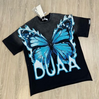DUAA Risk TEE New Style Hotfix Rhinestone Vintage Washed Distressed Mens T-shirt