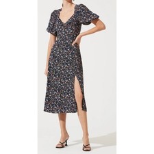 ASTR The Label Black Floral Bubble Sleeve Maxi Dress - M