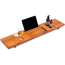 Teak Bathtub Tray for Freestanding Bath - 39" Large, Thick  Adjustable Spa C...