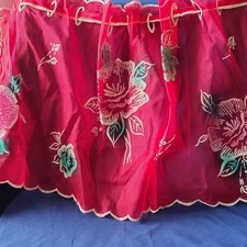 vintage 1950s Sheer Organza Floral Hostess Half Apron With Lace Loop Flock Trim