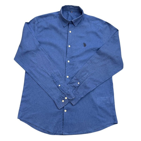 U.S. Polo Assn. camisa hombre azul lino algodón talla M regular fit
