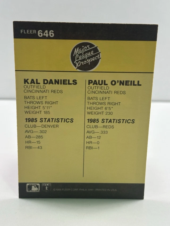 PAUL O'NEILL CINCINNATI REDS  SIGNED 1986 FLEER #646 (with Kal Daniels) - Image 2 of 2