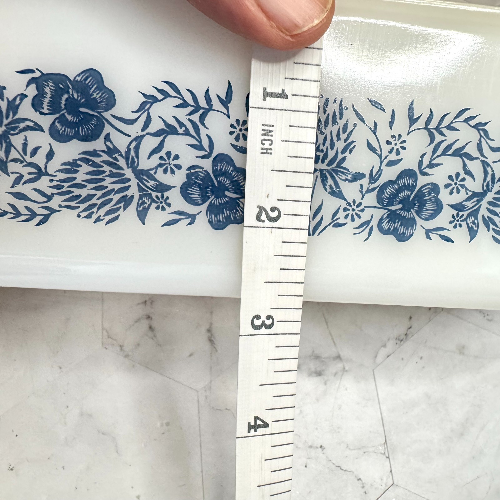 Vintage Glasbake Milk Glass Blue Flowers Loaf Pan 1.5 Qt J522 Made in USA in EUC