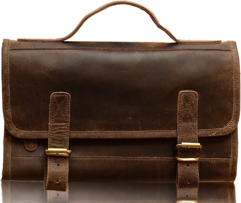 Bolsa de aseo colgante de cuero de búfalo de lujo kit doble: viaje con estilo Foto 4 de 4