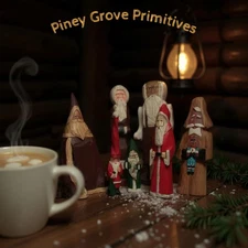 Primitive Style Old World Christmas Santa Hand Carved Wood Lot of Seven 2 Signed