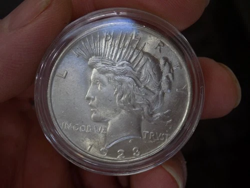 PEACE SILVER DOLLAR 1923 GEM BU BLAZING WHITE IN HARD CAPSULE 90% SILVER