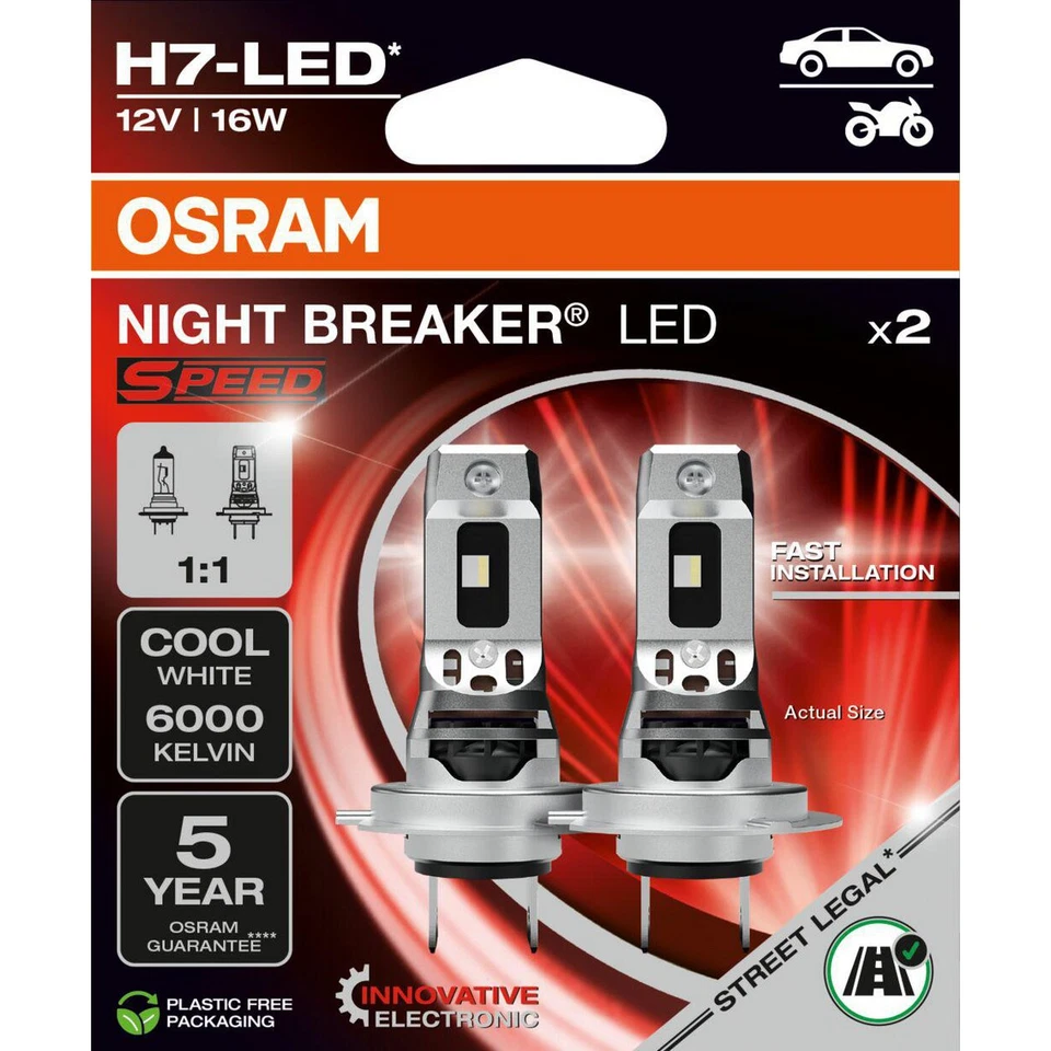 2x OSRAM H7 Night Breaker LED SPEED Straßenzulassung Lampe Nachrüstlampe StVZO - Bild 3 von 4