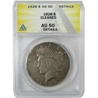 1928 Peace Silver Dollar AU 50 Details ANACS $1 Coin SKU:CP822