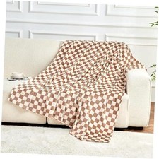 Kahki Throw Blanket for Couch Checkered Blanket Checker Print 50"X60" Khaki