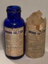 c1930s Emerson's Bromo Seltzer Emerson Drug Co Baltimore MD Blue Medicine Bottle