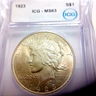 1923 peace dollar MS63 ICG