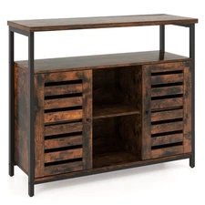 Industrial Sideboard Storage Cabinet Buffet Cabinet w/ Push-to-Open Slatted Door