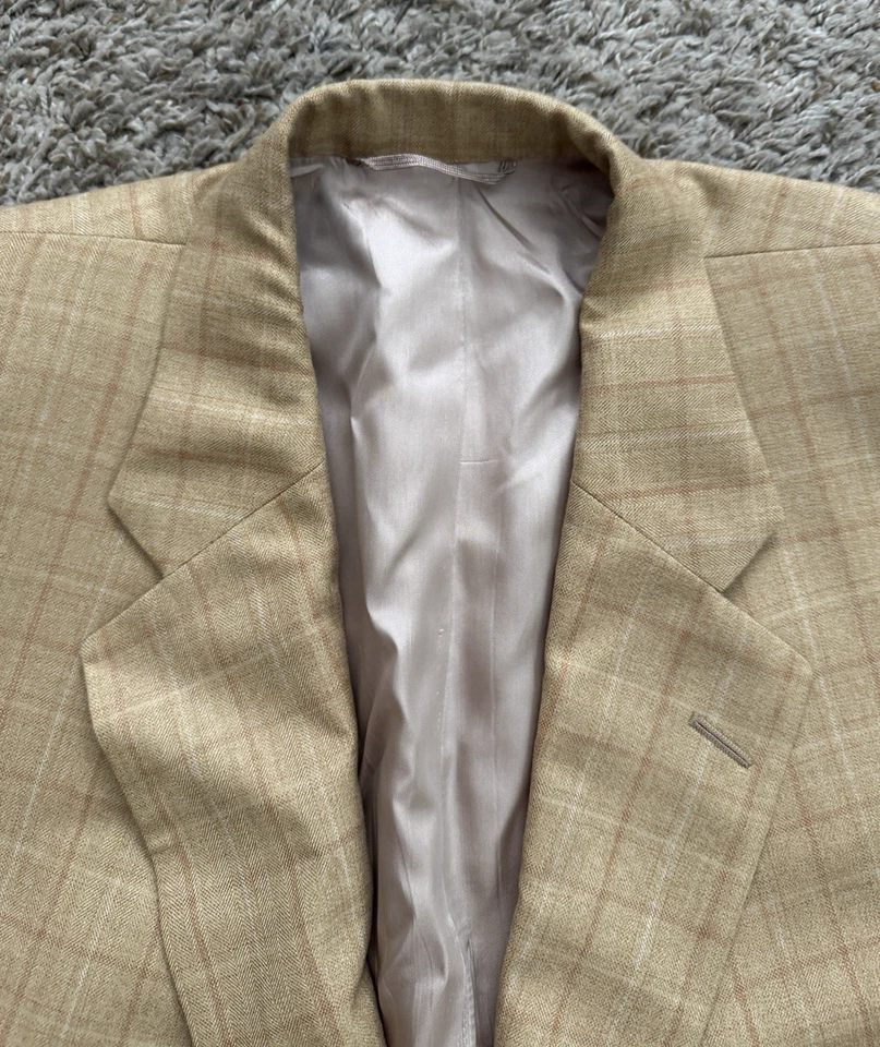 Tom James Executive Traje Personalizado Chaqueta Abrigo 52R Lana-Seda Cuadros Dorado Tostado 2-Btn Foto 4 de 4