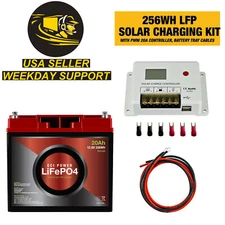 LiFePO4 256WH Solar Charging Kit Lithium Iron Phosphate Battery, 20A Controller