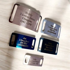Personalised Dog Cat Tag Engraved Name ID Slide On Collar Steel Tags For Pets
