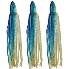 5.5" to 8.5" Octopus Squid Hoochie Replacement Skirt -Bluewater & Gold - 3 Pack