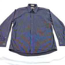 Michael Kors Dress Shirt Mens Size XL 17.5 Neck Chocolate Blue Vertical Striped