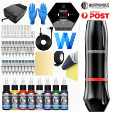 Wormhole Tattoo Machine Kit Beginner Motor Pen Gun Color Ink Power Supply Needle