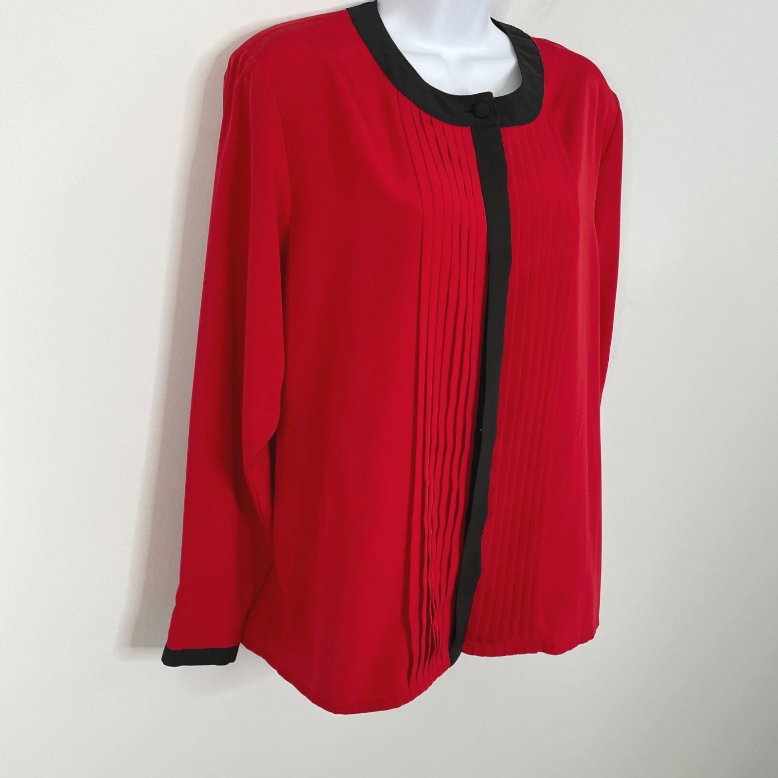 SAINT LAURENT Top da carriera vintage Yves St. Clair donna taglia 12 rosso plissettato capsule lavoro su misura