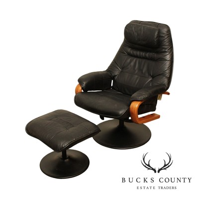 Chairworks Sabatinni Collection Black Leather Recliner Lounge Chair With Ottoman Black Leather Recliner Lounge Chair, Vintage Chairworks Recliner