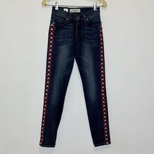 Miss Me Vintage Charcoal Wash Black Red Embroidered Skinny Jeans 25