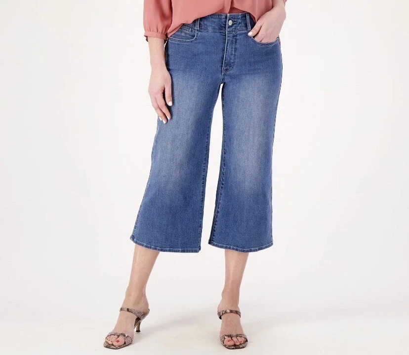 NYDJ Women s Petite Jeans 8P Cool Embrace Wide Leg Denim Crop Blue