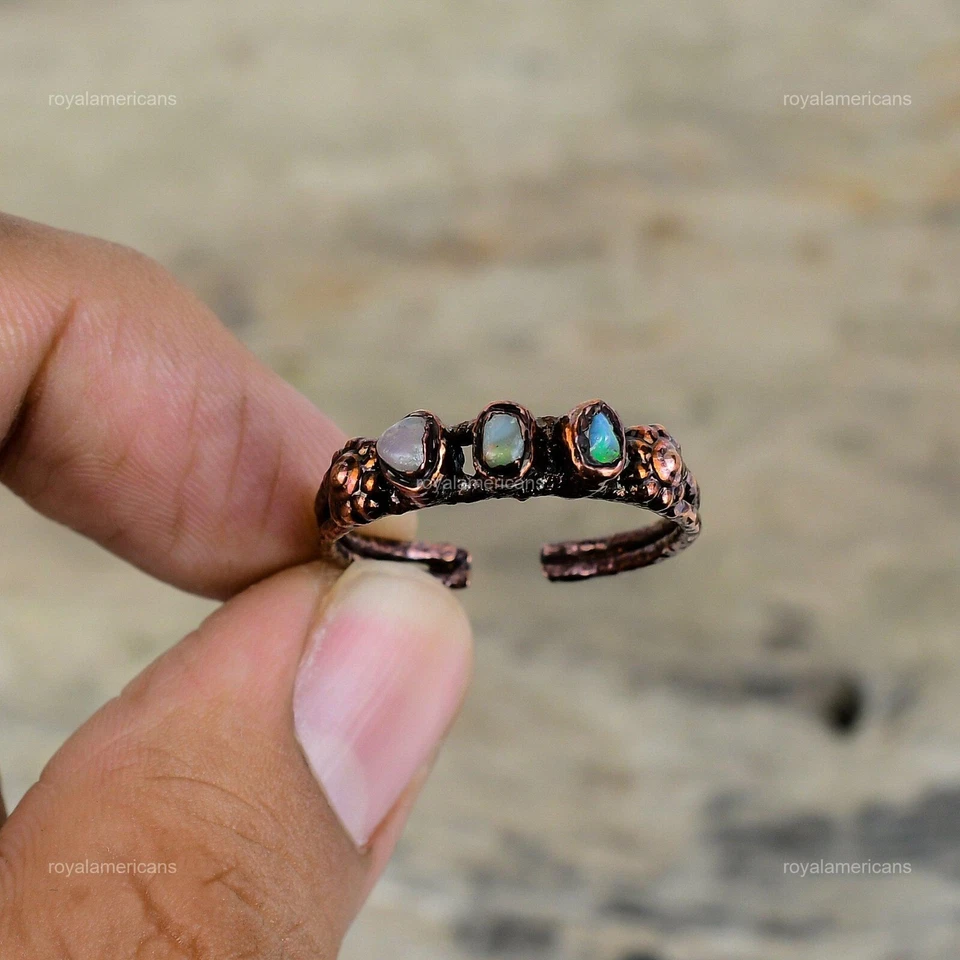 Медный эфиопский опал камень свадебное электрическое штабелируемое обещающее кольцо ювелирные изделия - Изображение 4 из 4