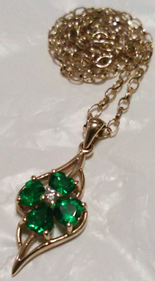 9KT GOLD GRÜNES HERZ CHROMDIOPSID CLUSTER & DIAMANT ANHÄNGER/16'' KETTE HALSKETTE
