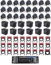 (24) Rockville RockPAR50 Par Can Wash Lights+192 Ch DMX Controller+Cables+Bags