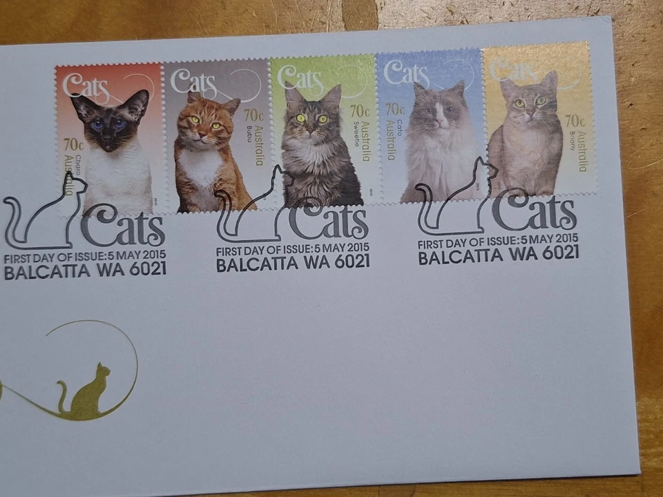 .AUSTRALIA 2015 CATS Pet Animals Stamp Setenant set 5v on FDC Kucing 猫邮票首日封 - Image 3 of 4