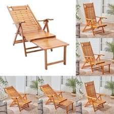Folding Bamboo Wood Recliner Garden Deck Chair Sun Lounger Camping Sleeper Bed A