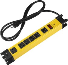 Heavy Duty 6-Outlet Surge Protector Strip 15A 15FT Cord Metal Yellow