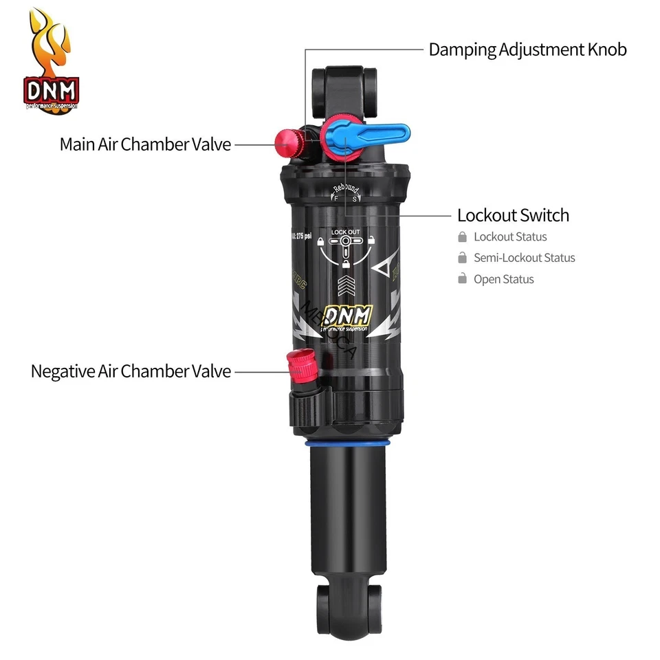 DNM Dual Air Shock Mountain Bike Bicycle Suspension Rear Shock 165/190/200mm MTB - Image 2 of 4