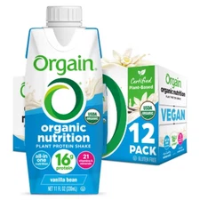 Orgain Organic Vegan Vanilla Bean Non-Caffeinated Plant-Based Protein Shake 12ct