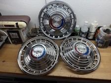 3 1963 Ford Galaxie Hubcaps Set Of 14 Redwhiteblue Emblem Wheel Covers Fomoco