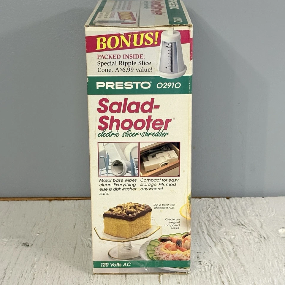 Vintage PRESTO SALAD SHOOTER Electric Slicer/Shredder 02910 White NEW - Image 2 of 4