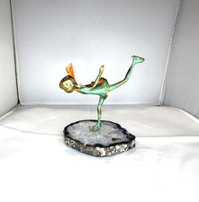 MALCOM MORAN BRONZE SCULPTURE OF GIRL ICE SKATER ON QUARTZ BASE SIGNED
