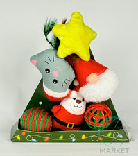 New Christmas Cat Toy Gift Set 6pc Tree Shape Plush Holiday Stocking Gift